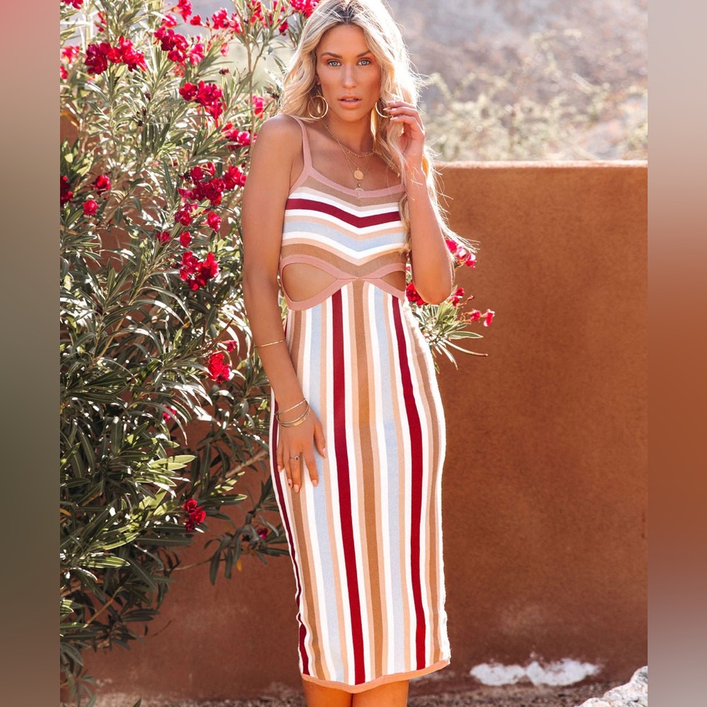 VICI New Kaylum Cotton Blend Striped Cutout Midi Dress
